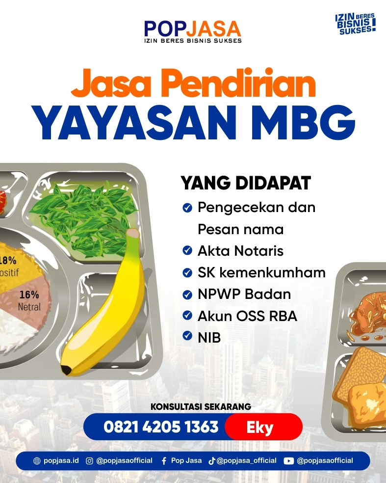 jasa pembuatan yayasan MBG, biaya pendirian yayasan MBG, syarat pendirian yayasan MBG, notaris pendirian yayasan MBG, konsultasi legalitas yayasan MBG, layanan pengurusan yayasan MBG cepat, legalitas yayasan sosial, izin operasional yayasan, akta pendirian yayasan, SK Kemenkumham yayasan, pengurusan OSS RBA untuk yayasan, perlindungan hukum yayasan, manfaat mendirikan yayasan sosial, yayasan sosial pendidikan dan kesehatan, tata cara pendirian yayasan